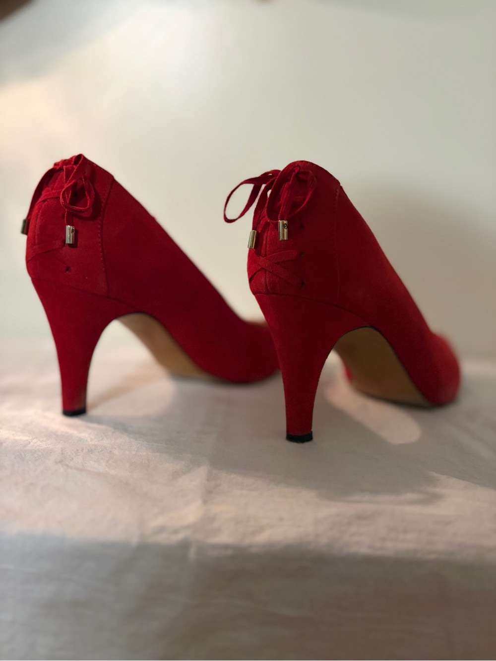 Coach and Four Louisa-CF Red Faux Suede Pointed Toe Bow Pumps - Size 8.5M